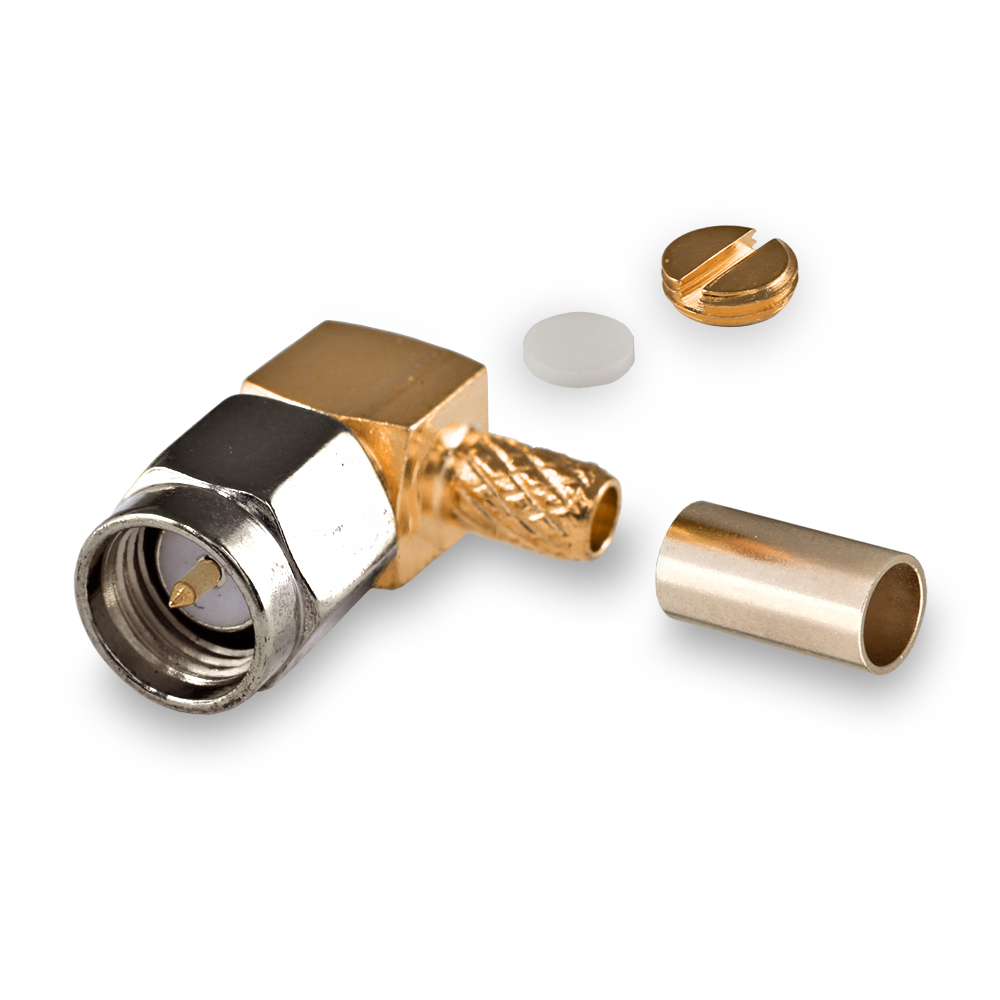 Разъем SMA(male) на кабель LMR-200, обжимной, угловой до 18 ГГц